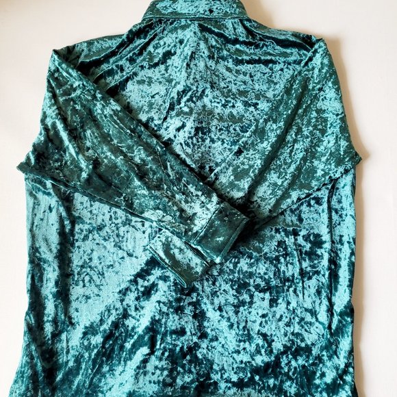 PLAYBOY Velour Emerald Green Long Sleeve Button Down Shirt - Picture 6 of 6
